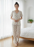 Beige Tulip Print Pajama Set – Soft Women's Sleepwear | بيجامة نسائية بطباعة زهور