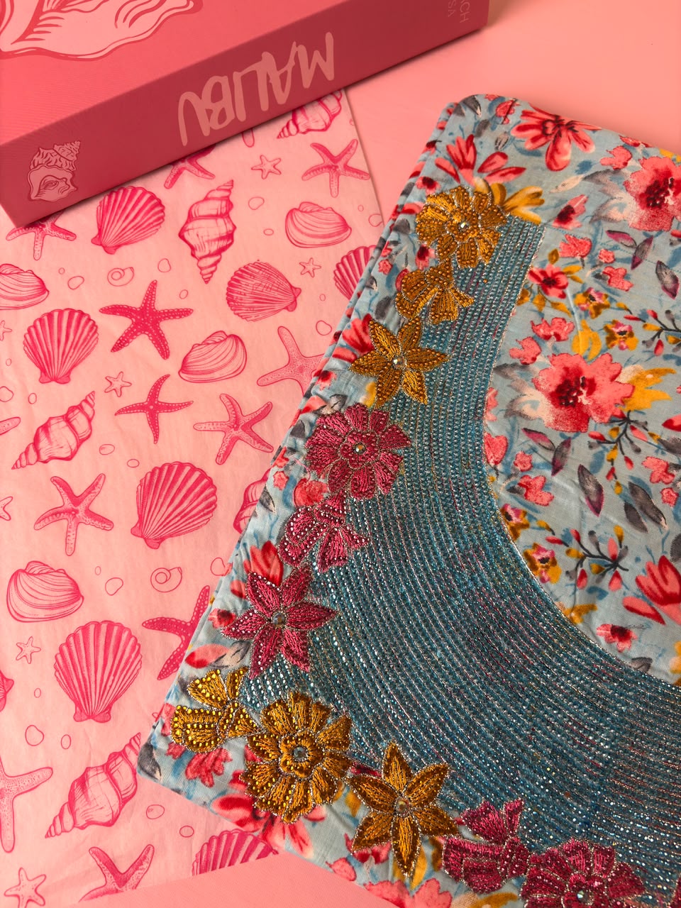 Sky Blue Floral Mukhawar – Premium Cotton