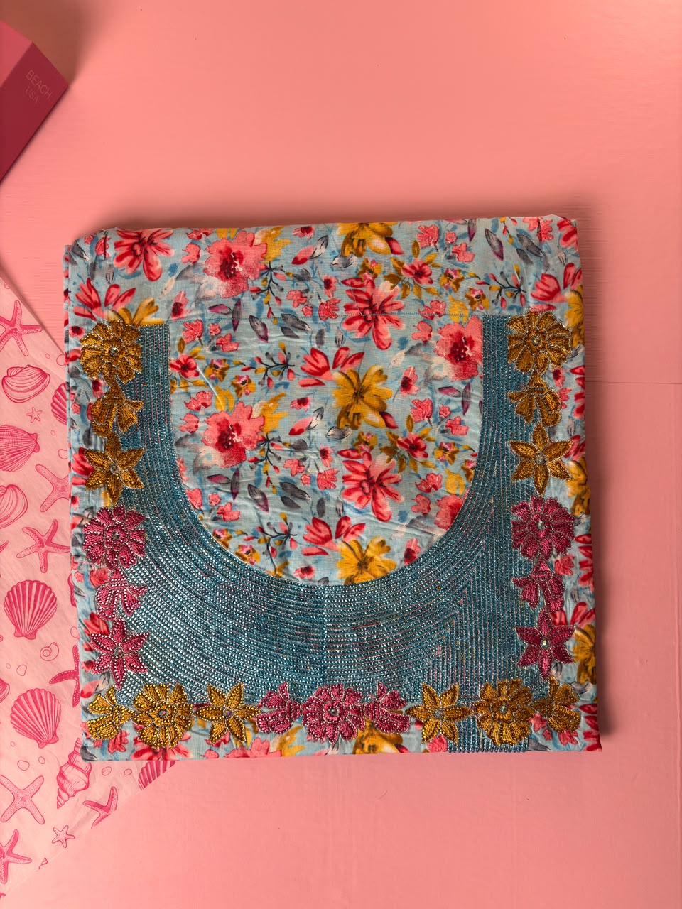 Sky Blue Floral Mukhawar – Premium Cotton