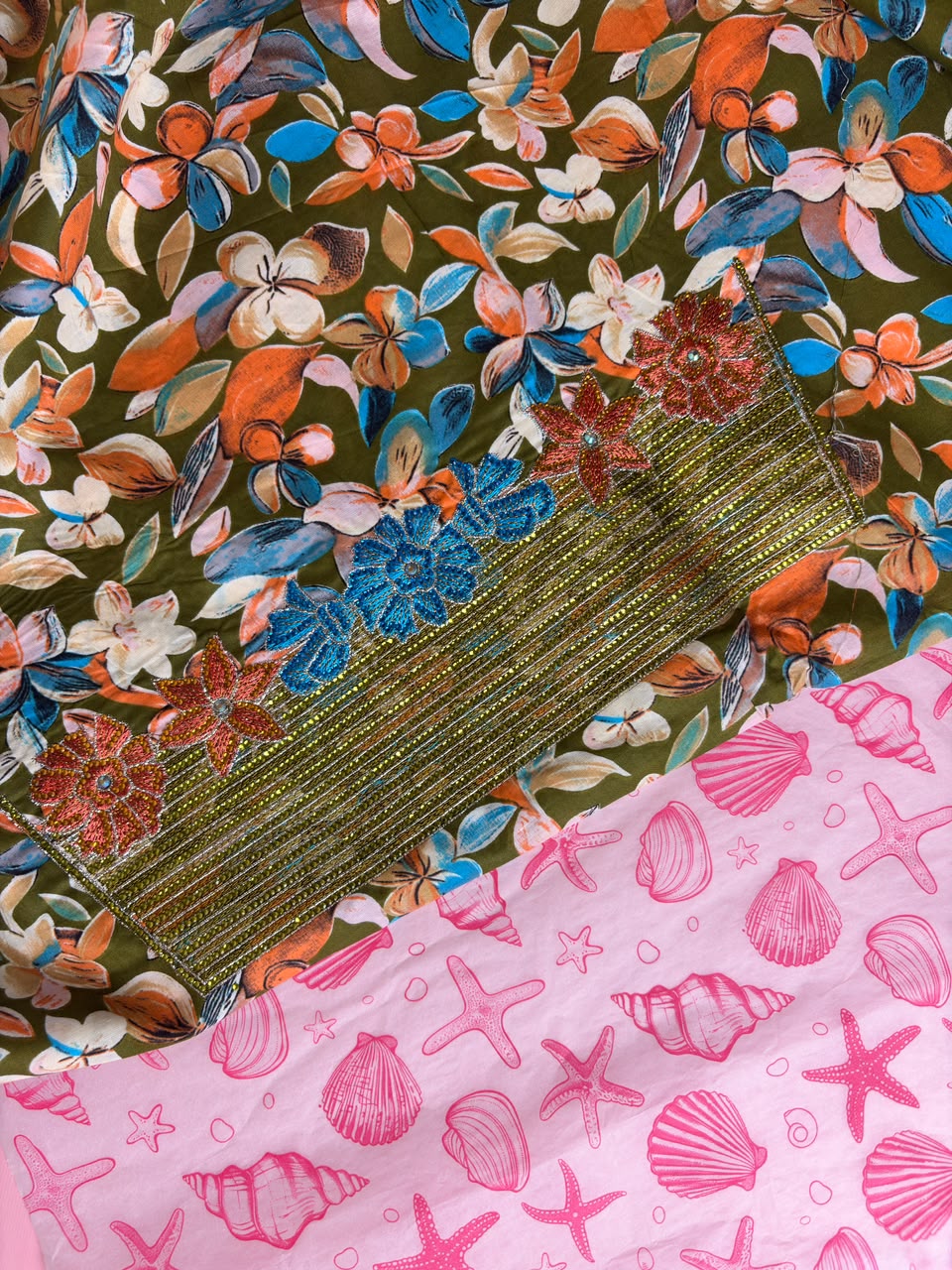 Olive Floral Mukhawar – Premium Cotton