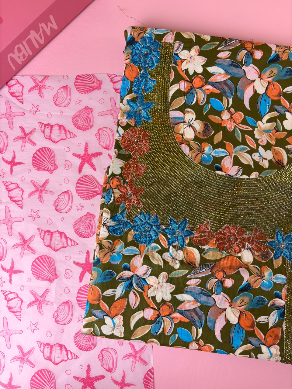 Olive Floral Mukhawar – Premium Cotton