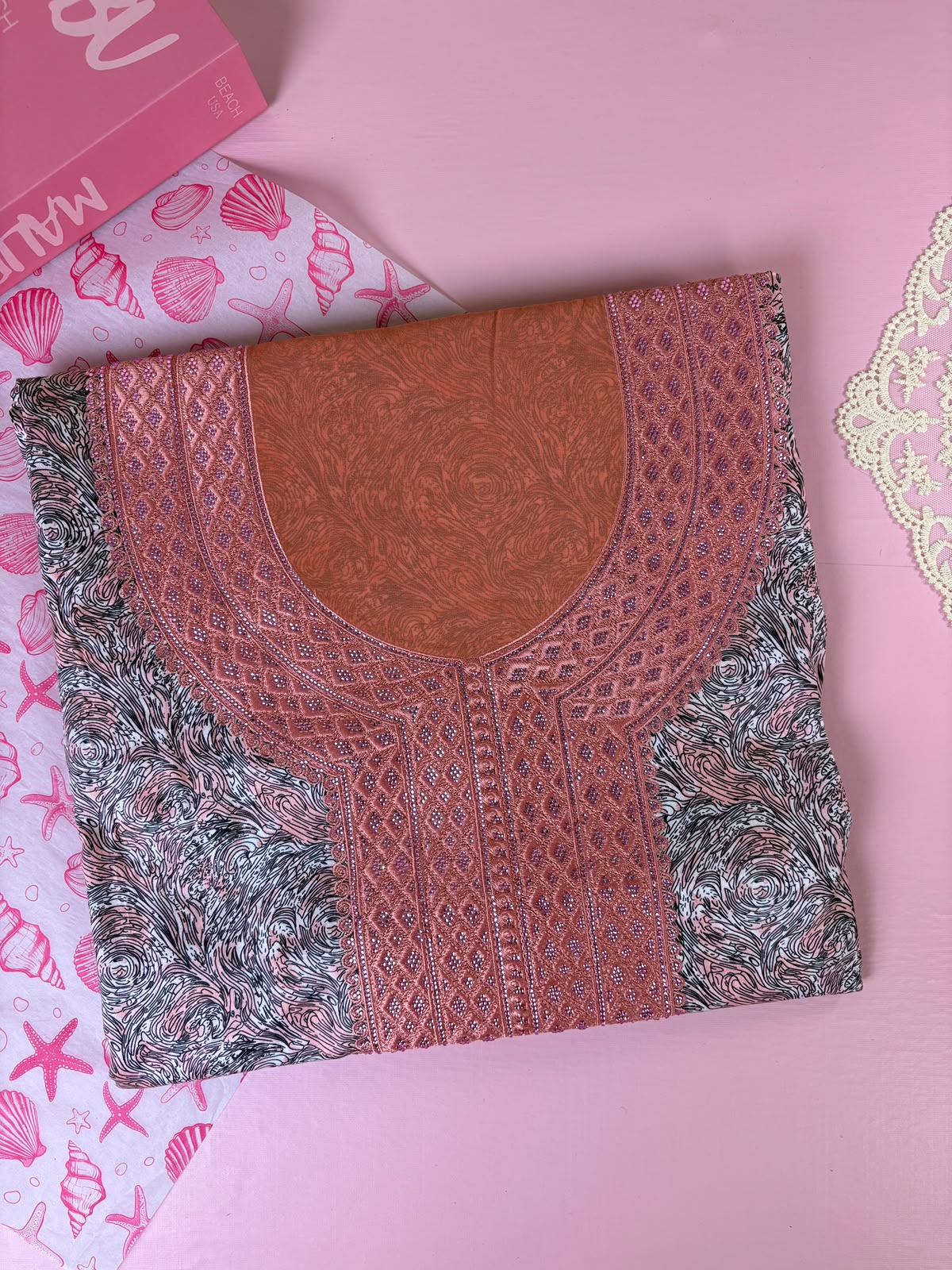 Rose Gold Wave Mukhawar – Premium Cotton