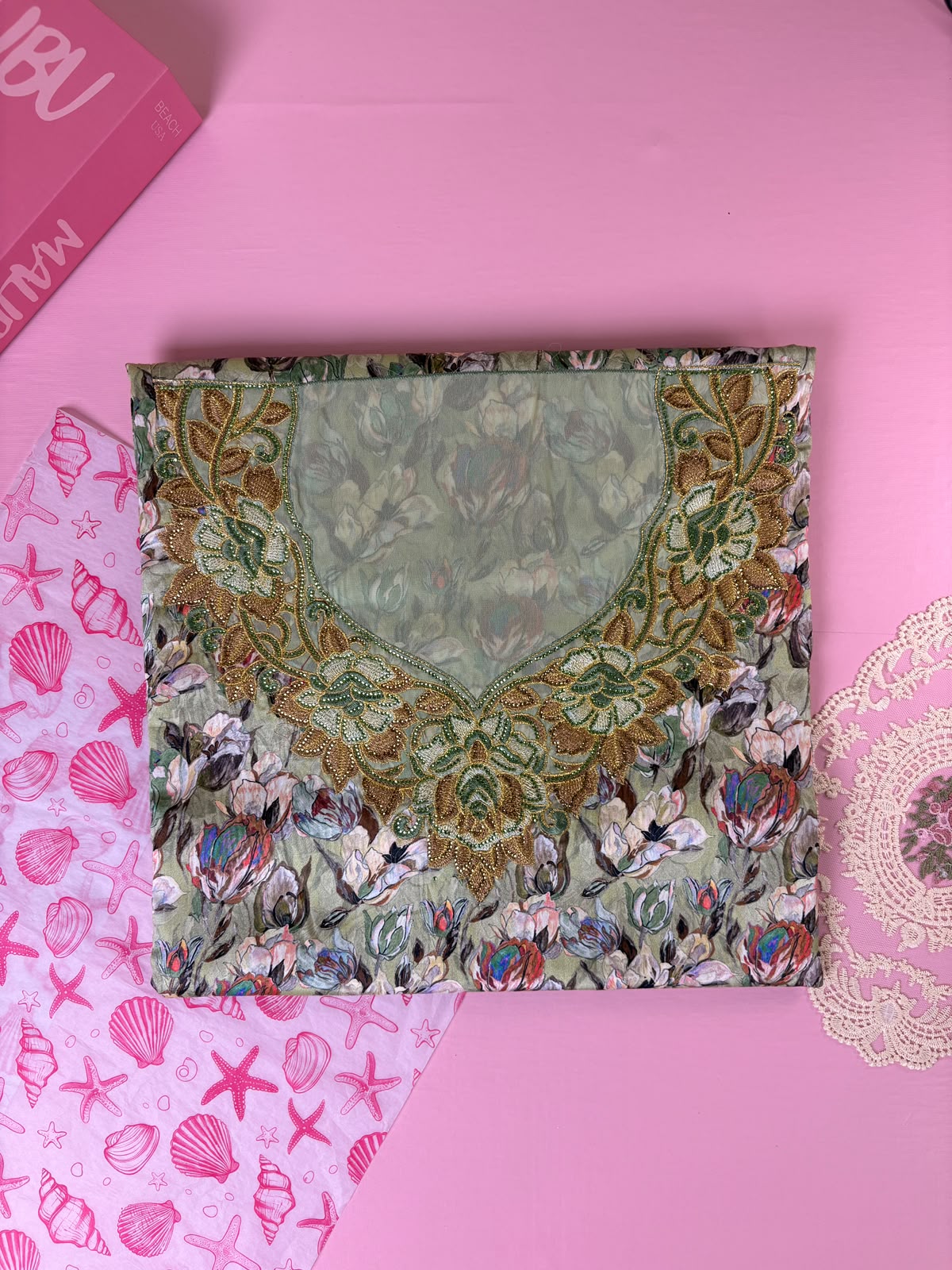 Sage Green Tulip Mukhawar – Premium Cotton