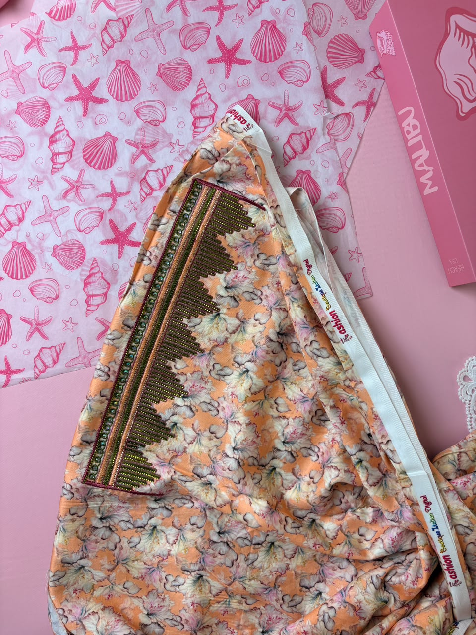 Peach Hibiscus Beaded Mukhawar