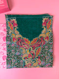مخوار قطن جابان أخضر غامق بيسلي مطرز فاخر - 4 متر | Mukhawar Dark Green Paisley Japan Cotton Embroidered