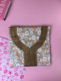مخوار قطن فاخر بطبعة زهور بيج ذهبية - 4 متر | Floral Gold Embroidered Cotton Mukhawar