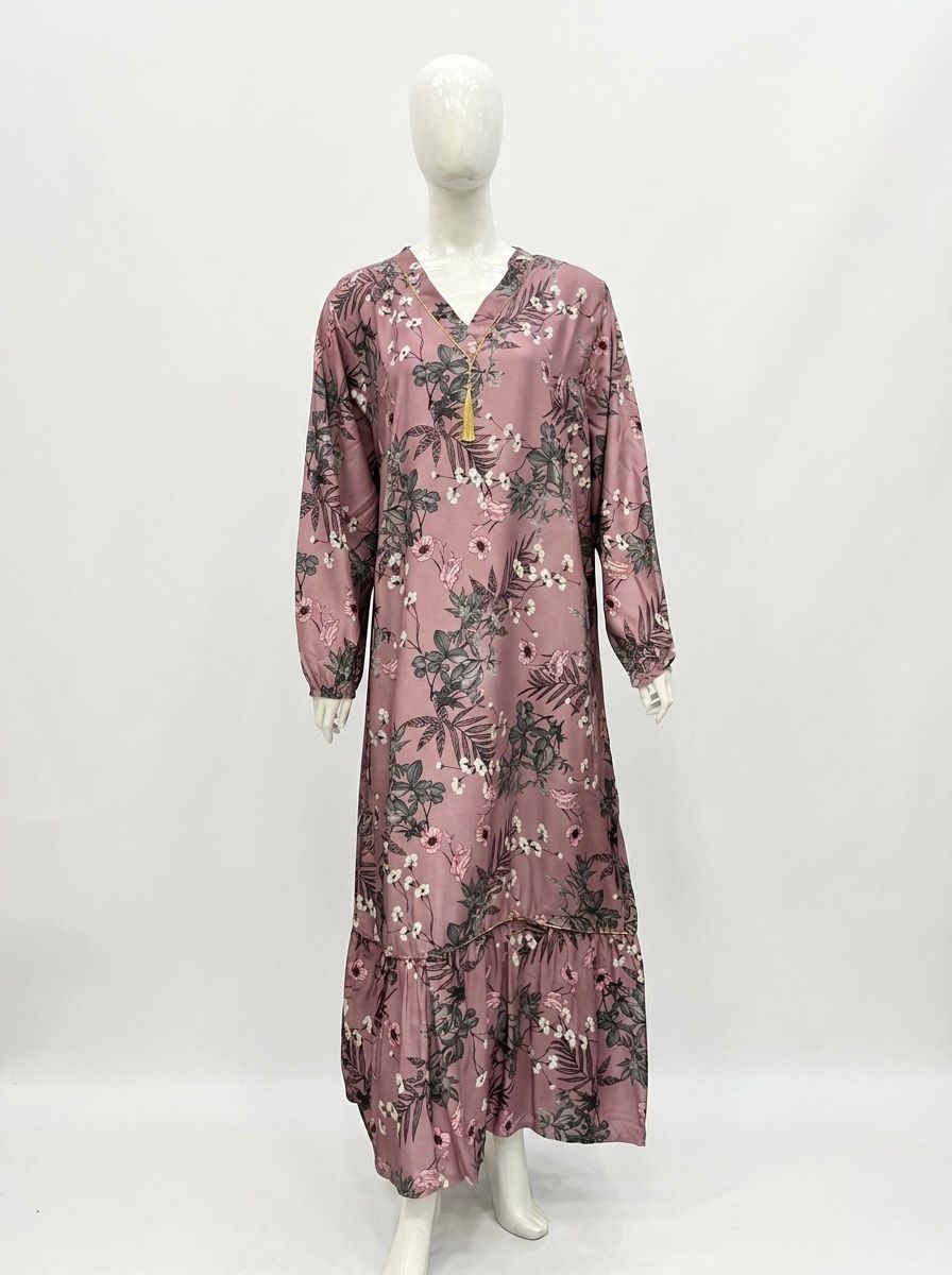 Floral Jalabiya for Women – Elegant Long Sleeve Maxi Dress