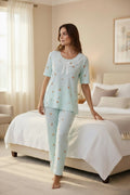 Women's Mint Green Floral Pajama Set – Long Sleeve & Full Length Sleepwear