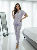 Lavender Giraffe Print Pajama Set – Soft Women's Sleepwear | بيجامة نسائية طباعة زرافة