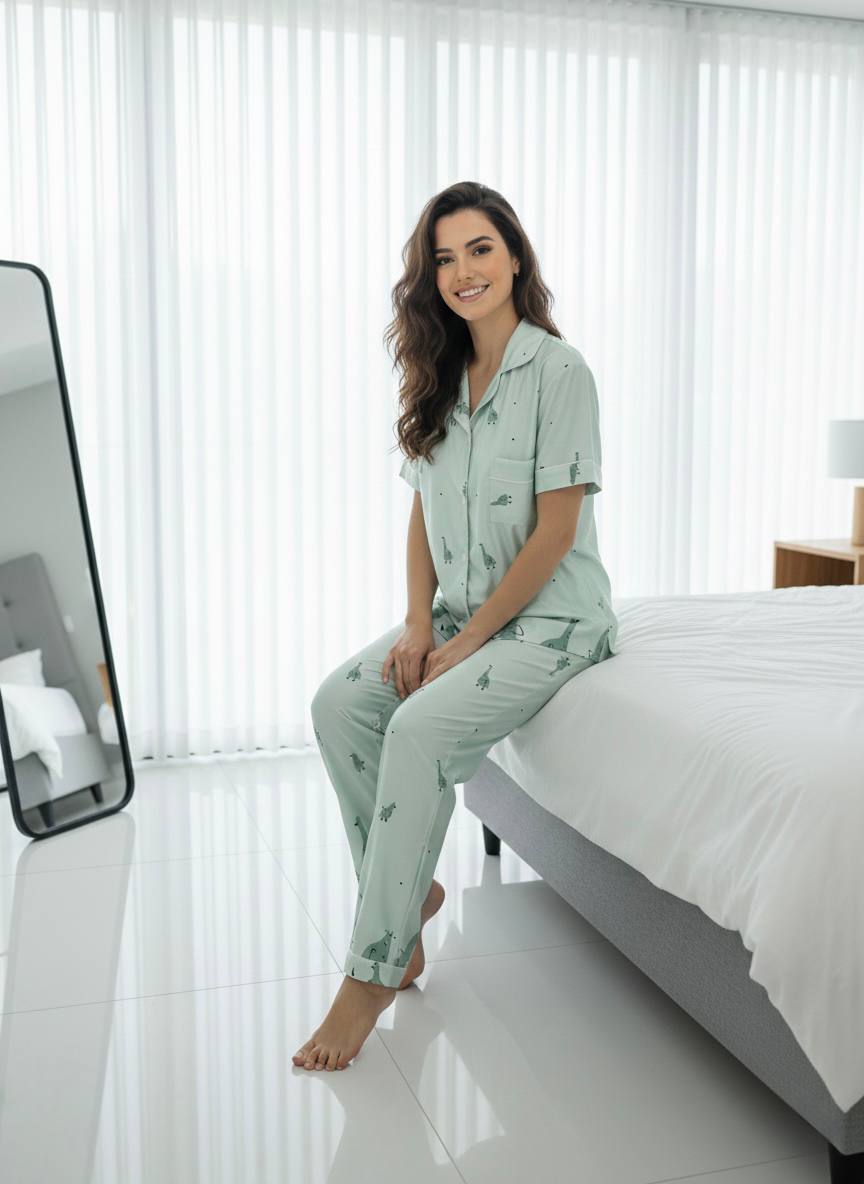 Women's Mint Green Dinosaur Print Pajama Set