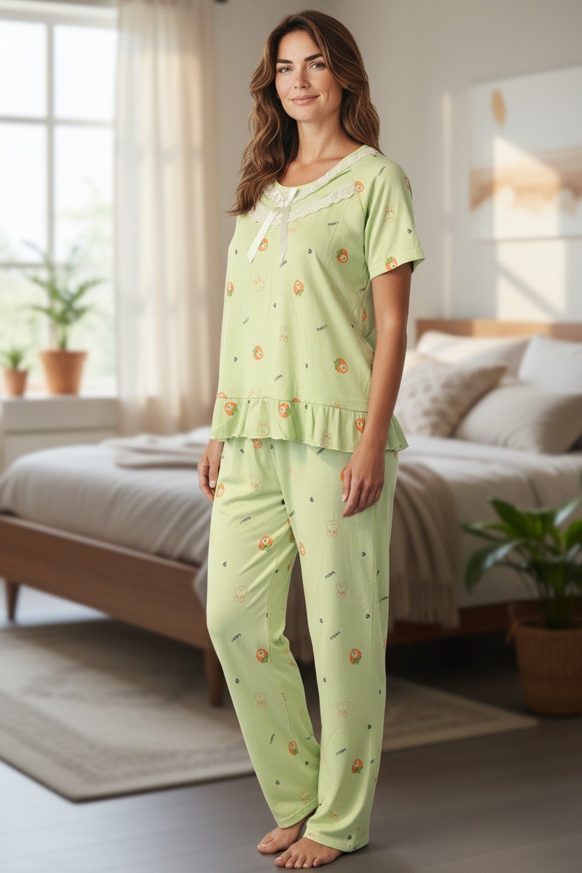 Mint Green Avocado Pajama Set – Women’s Soft Cotton Sleepwear