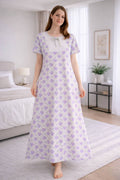 Women's Purple Floral Maxi Nightgown – Soft Cotton Sleepwear