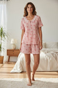 Pink Bow Print Lace Collar Pajama Set – Women's Soft Sleepwear