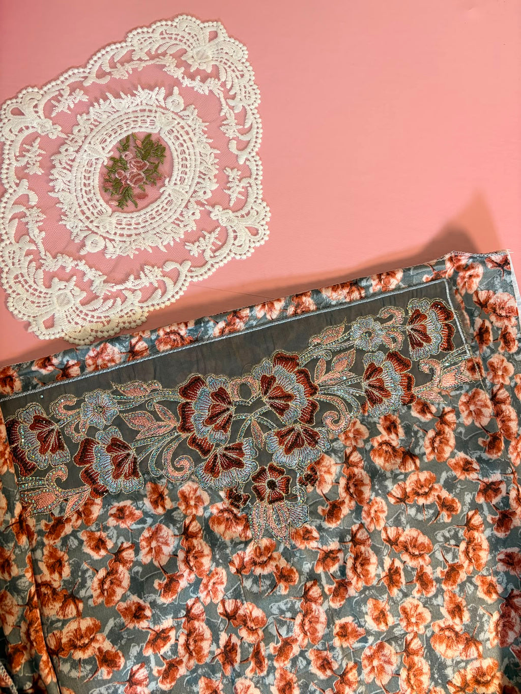 Mukhawar Teal Floral Cotton – Arabic Embroidery Style