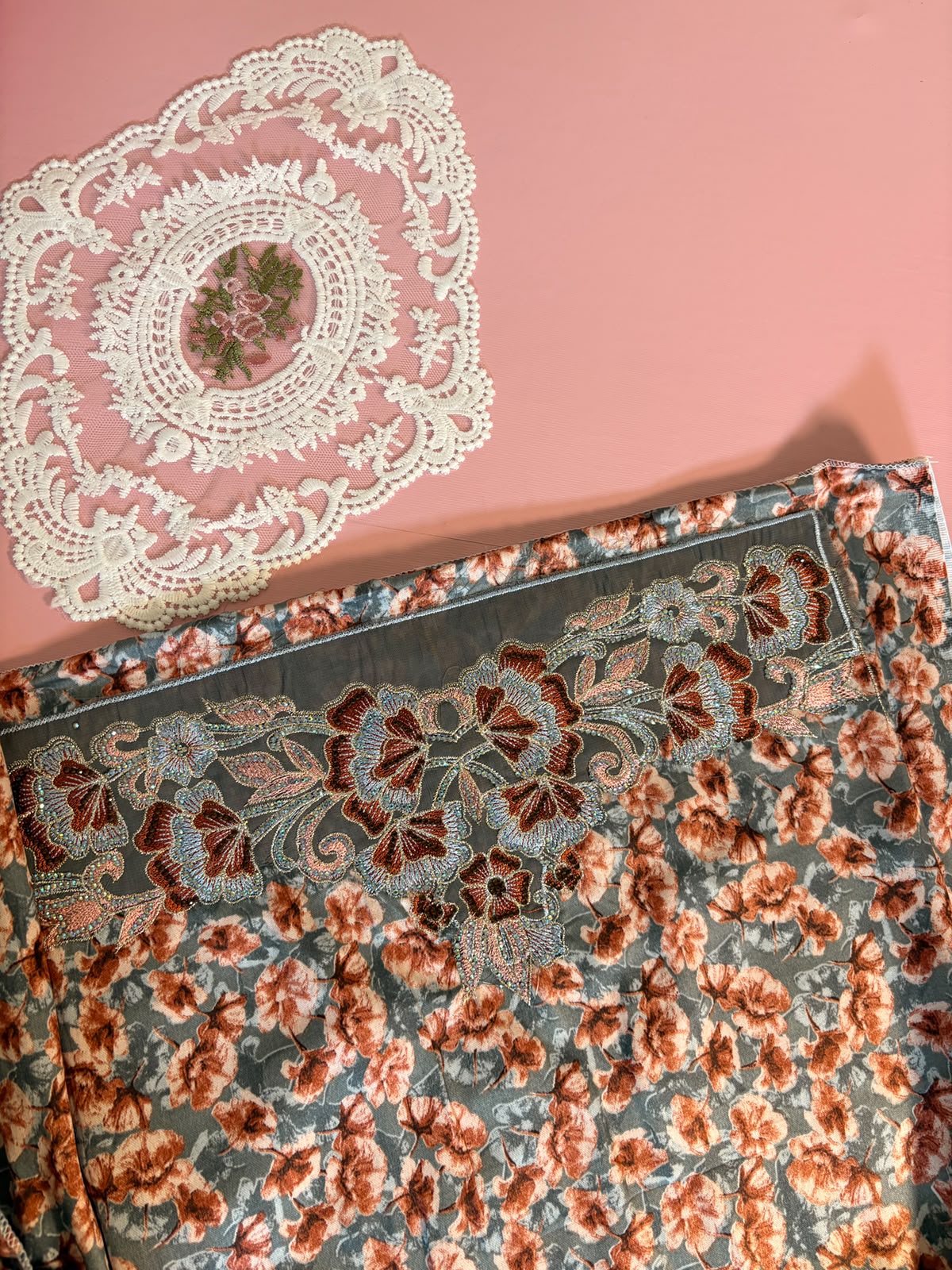Mukhawar Teal Floral Cotton – Arabic Embroidery Style